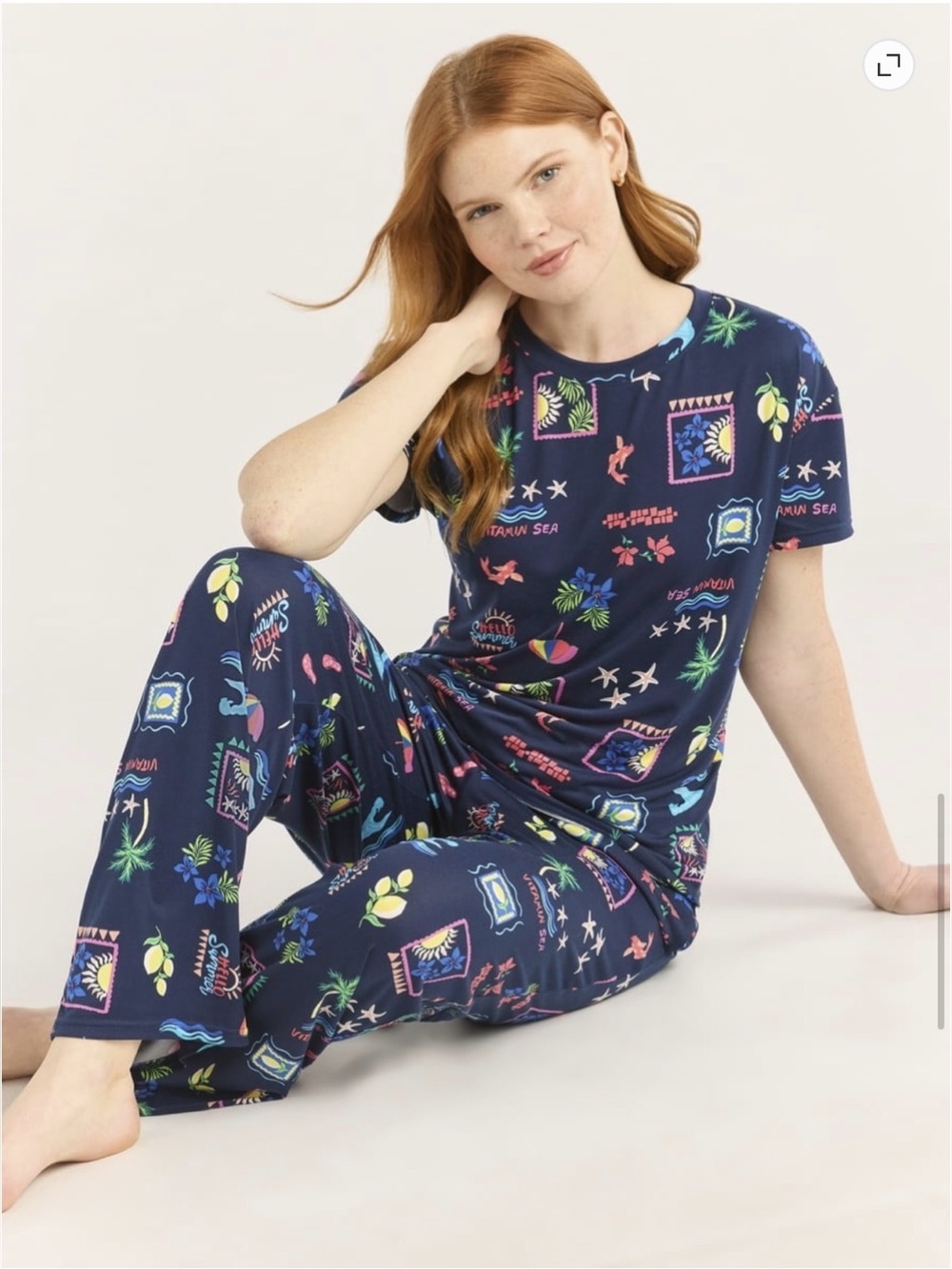 NWT Joyspun 2-Piece Pajama Set S Navy Water Print Soft Sleepwear Lounge Set Plu